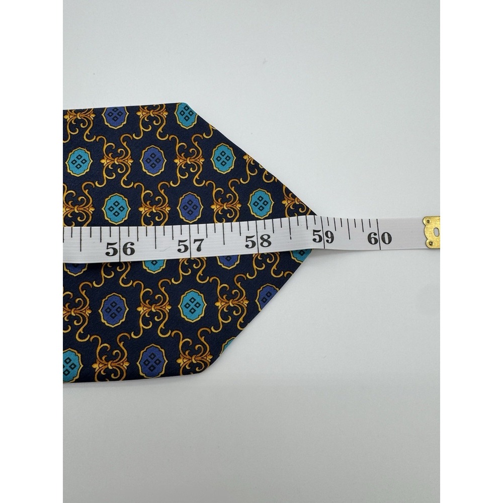 Giacomo‎ De Senece Italian Silk Tie Navy Blue Gold Medallion Made In Italy - Picture 8 of 8